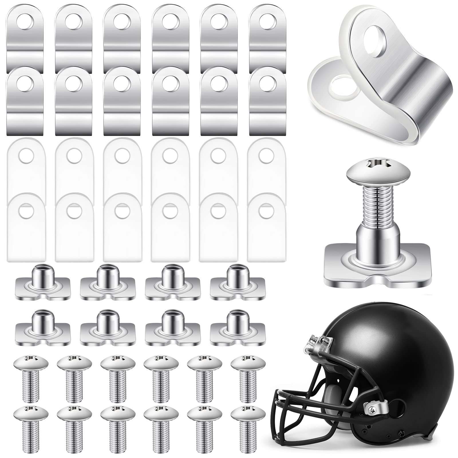 Photo 1 of Football Helmet Repair Kit Football Helmet Hardware Kit R Shape Football Visor Clips Screws Nuts with Rubber Gaskets for Youth Hockey Baseball Sports (80 Pcs)