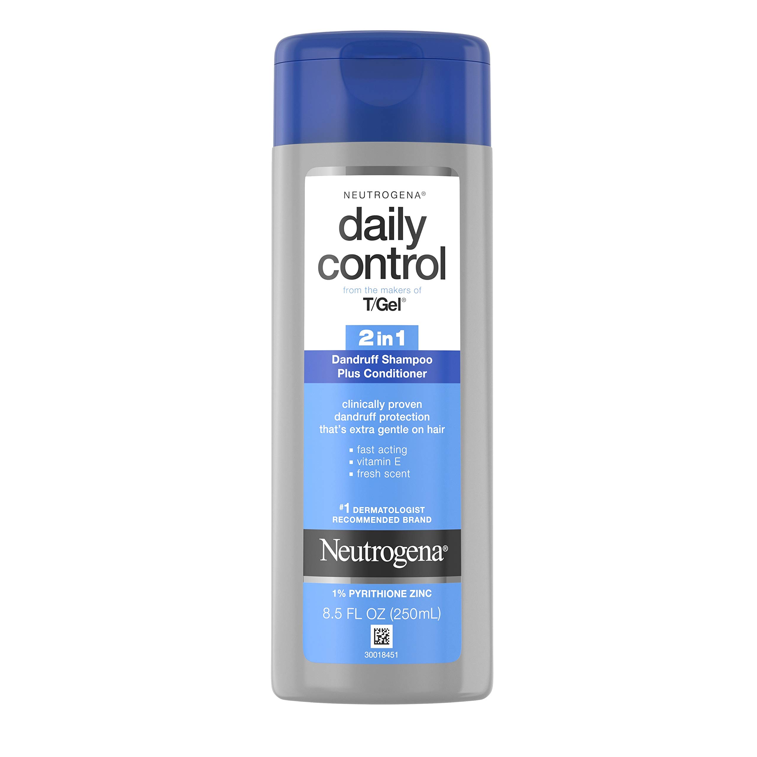 Neutrogena T/Gel Daily Control 2-in-1 Anti-Dandruff Shampoo Plus Conditioner with Vitamin E and Pyrithione Zinc, Fast Acting Relief for Scalp Itching and Flaking, 8.5 fl. oz