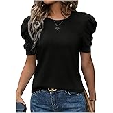 SweatyRocks Women's Puff Short Sleeve T Shirts Crew Neck Casual Summer Vacation Tops