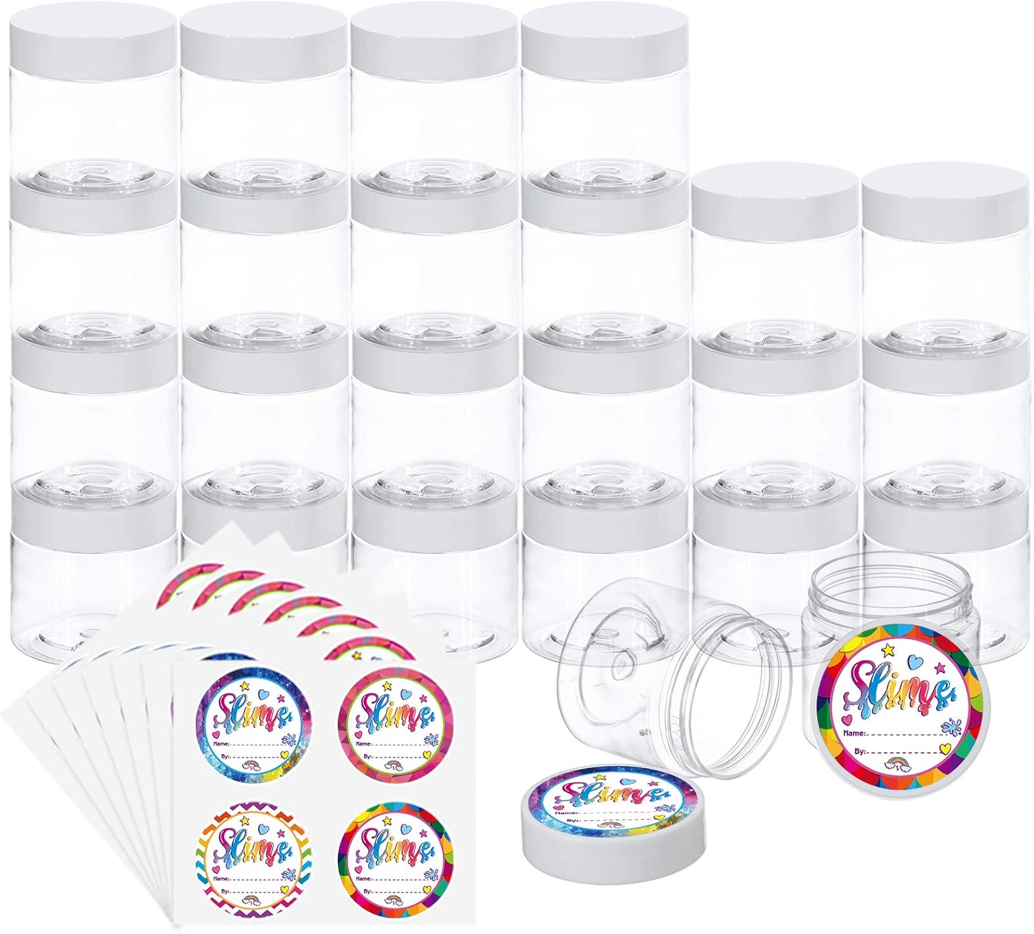 Habbi 24 Pack 6OZ Empty Slime Containers Slime Jars Plastic Containers with White