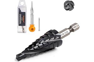 MulWark M35 Cobalt Step Drill Bit Set with Center Punch, TiAlN Coated Unibit (1/4"-3/4"), 4 Spiral Flute Hex Shank for Stainless Steel, Metal, Wood, Plastic