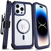 Defender for Clear iPhone 14 Pro Max Case with Belt Clip Holster, Compatible with MagSafe, Anti-Yellowing, Full-Body Phone Cover for iPhone 14 Pro Max Case (Clear & Blue)