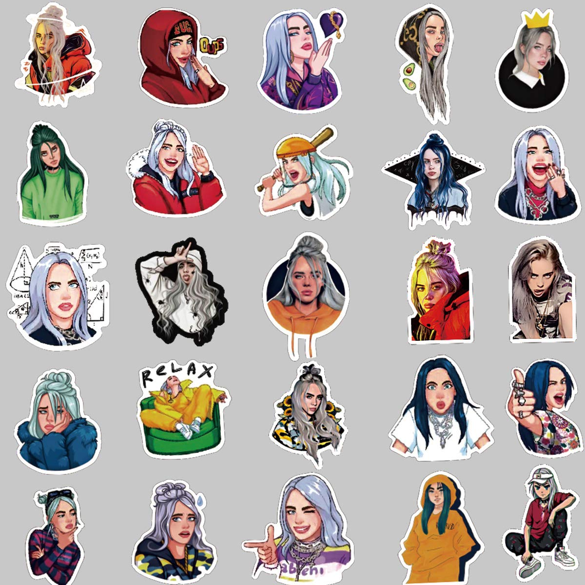 WOCOCO Singer Billie Eilish Stickers for Girls Kids Teen, Waterproof Vinyl Stickers for Laptop, Water Bottles, HydroFlask (50 Pack)