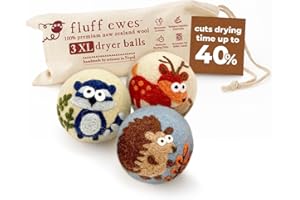 Hustle & Blush Fluff Ewes Wool Dryer Balls 3 Pack - XL Hedgehog and Homies Premium New Zealand Laundry Set, Reduces Drying Time, Static Control, Chemical Free, Ideal Holiday Gifts for Women & Men