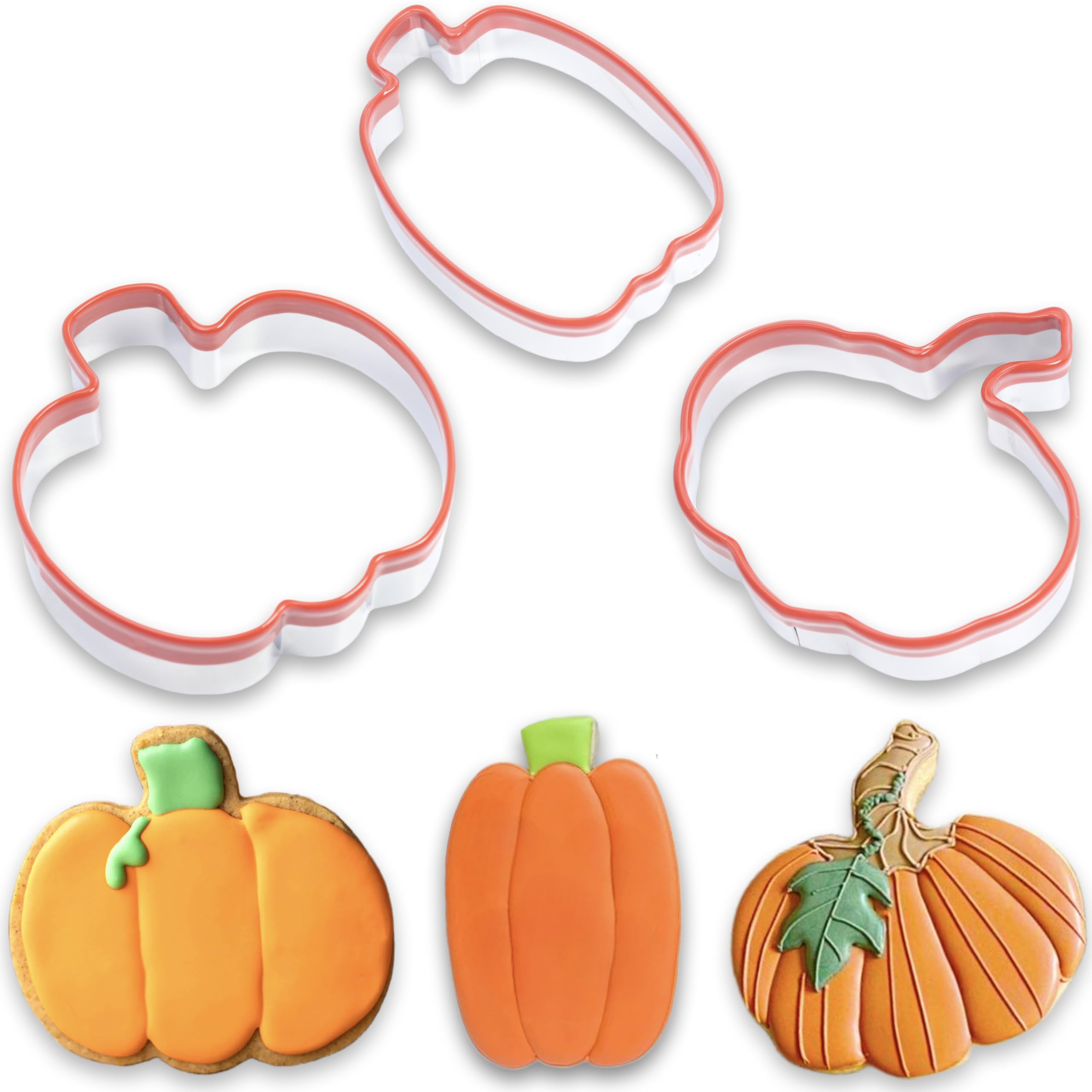 Photo 1 of 3Pcs Pumpkin Cookie Cutters Set, Includes Classic, Tall & Velvet Pumpkin Shapest, Halloween & Thanksgiving Biscuit Cutters, Coated with Soft Rubber for Protection