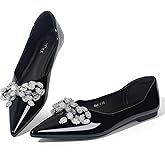DssXUxx Flats for Women Comfortable Leather Pointed Toe Ballerina Shoes Rhinestone Bow Comfort Slip On Flats Light Weight Dress Shoes Black-10.5