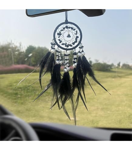 Acchiappasogni Per Auto Con Elefante Boho – Decorazione Per Specchietto Retrovisore Con Piume E Perline Verdi - 6