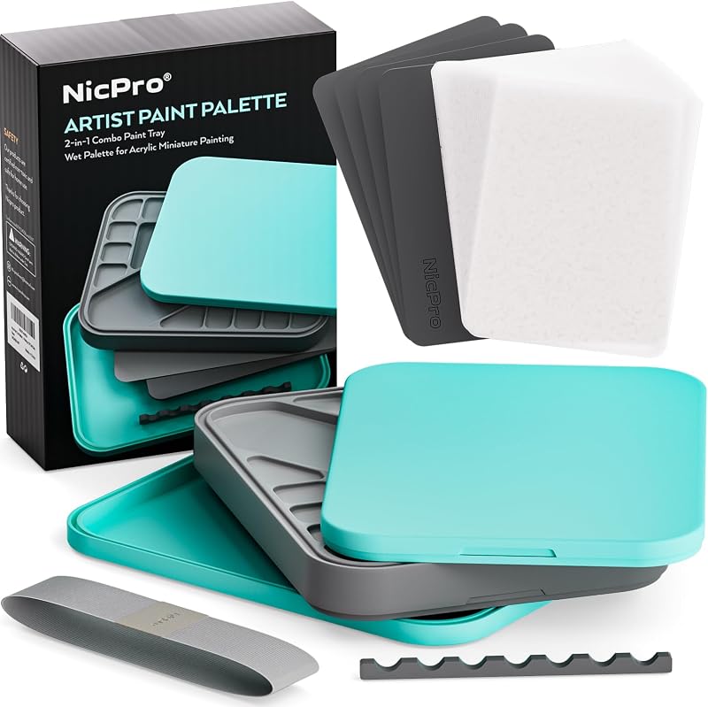 Nicpro Stay Wet Palette for Acrylic Miniatures Kit with 100 Palette Papers