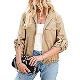 EVALESS Womens Zip Up Jacket Roll Tab Sleeve Flap Pocket Drawstring Hem Utility Lightweight Cropped Jackets
