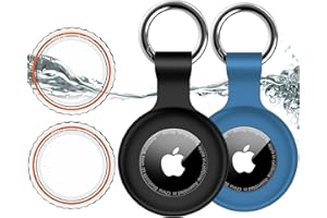 HITFINE 2 Pack,IPX8 Waterproof Airtag Holder for Apple Air Tags with Air Tag Keychain,Shockproof GPS Cover [Anti-Scratch] [PC+Silicone] Air-Tag Item Finders Case for Pets,Kids,Keys,Luggages-Black+Blue