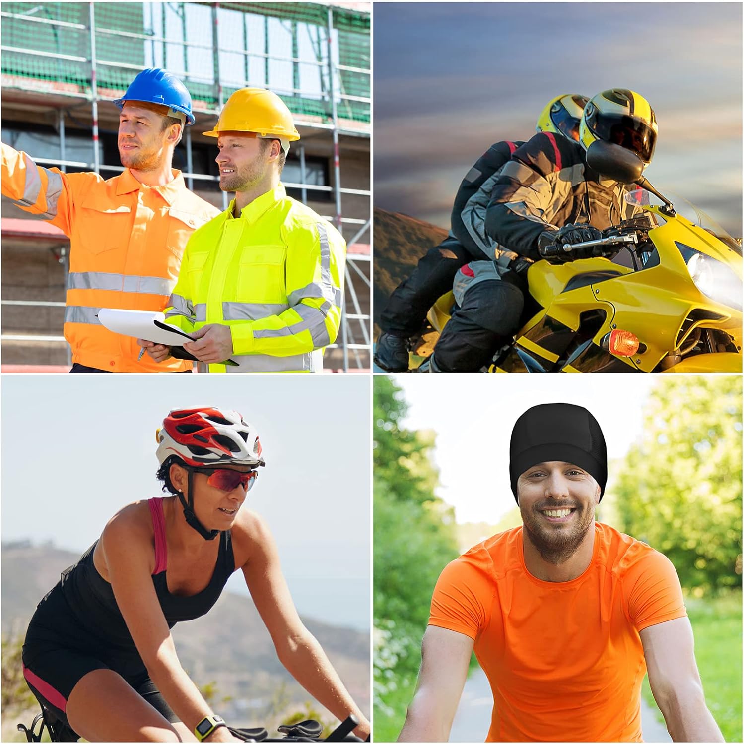 Geyoga 16 Pieces Cooling Cycling Helmet Liner Beanie Cap Sweat Wicking Skull Cap Running Hats for Men and Women (Classic Colors): Clothing