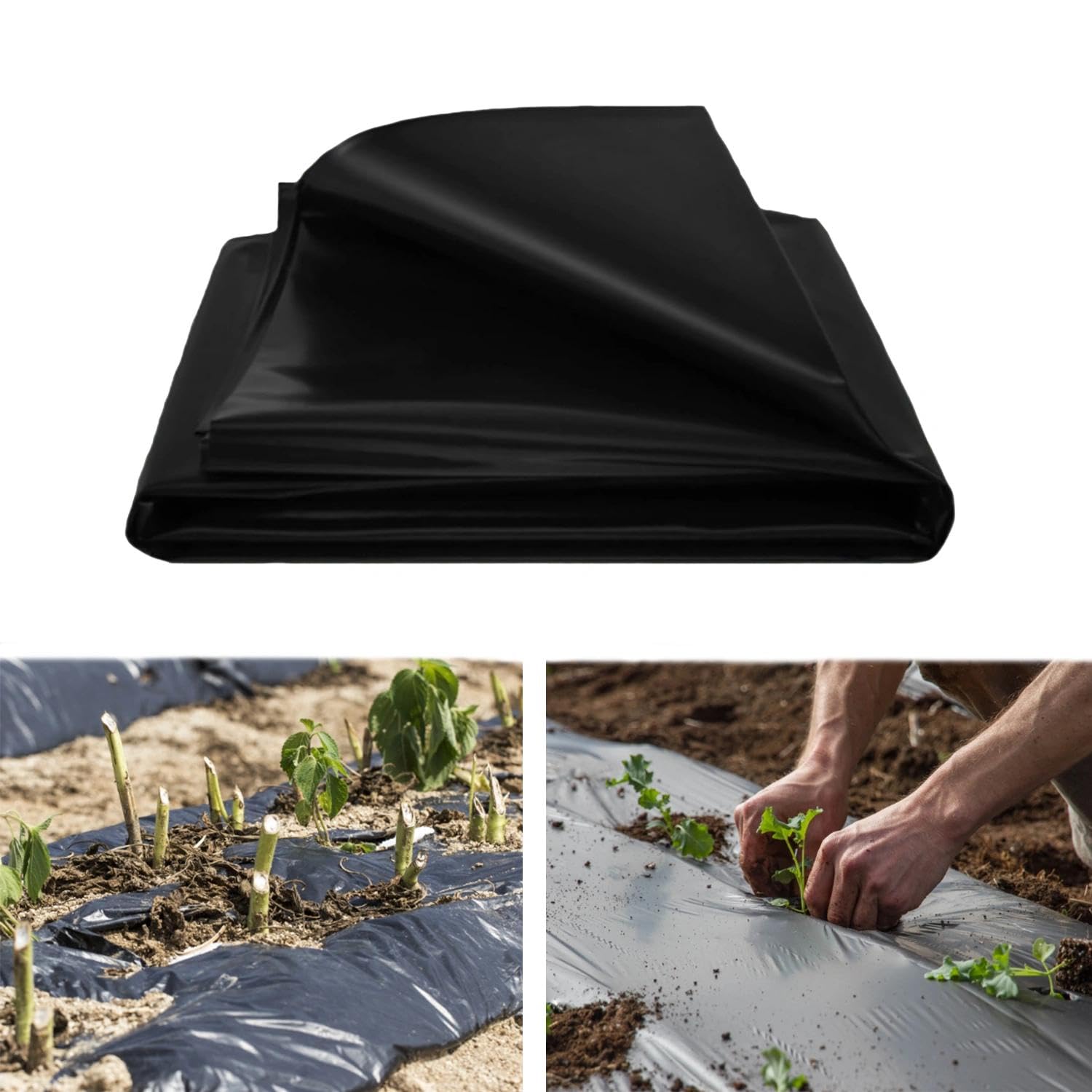 2 x 6 m Mulching Cloth, Black Mulching Cover, Reusable Mulching Cloth, Ideal for Home Garden, Building, Greenhouse or Other Occasions