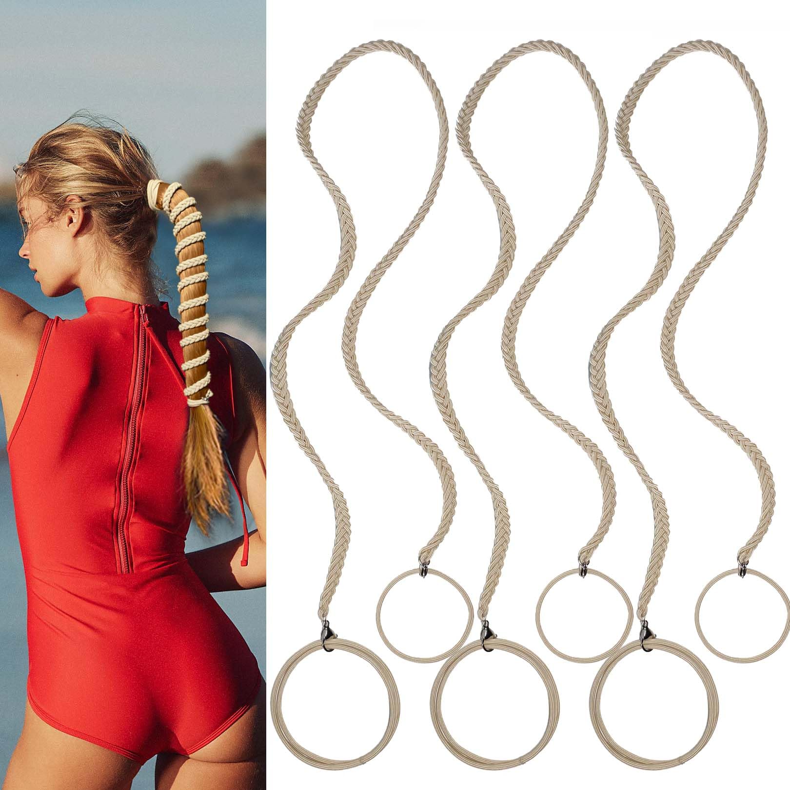 Photo 1 of 3 Packs 25” Blonde Elastic Spiral Hair Ties No Damage for Women, Braided Ponytail Holders for Long Thick Curly Hair Pony Tail Wrap for Wind Water Sports Swimming Diving