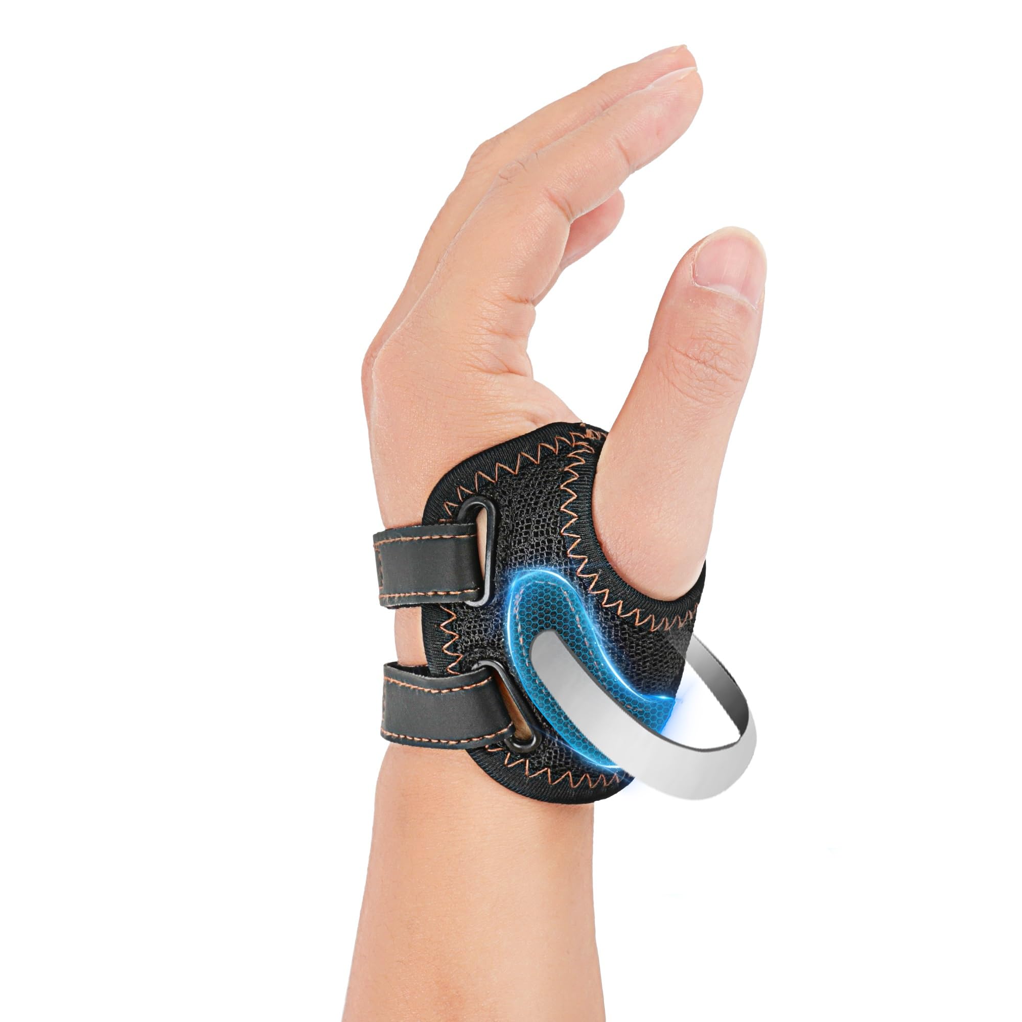 Photo 1 of FORTEMOTUS CMC Thumb Brace - Comfortable Nylon Thumb Splint for Mild CMC Joint Pain Relief, Osteoarthritis, Tendonitis, CMC Joint Thumb Arthritis Support Brace for Women Men, Black, Left, Medium