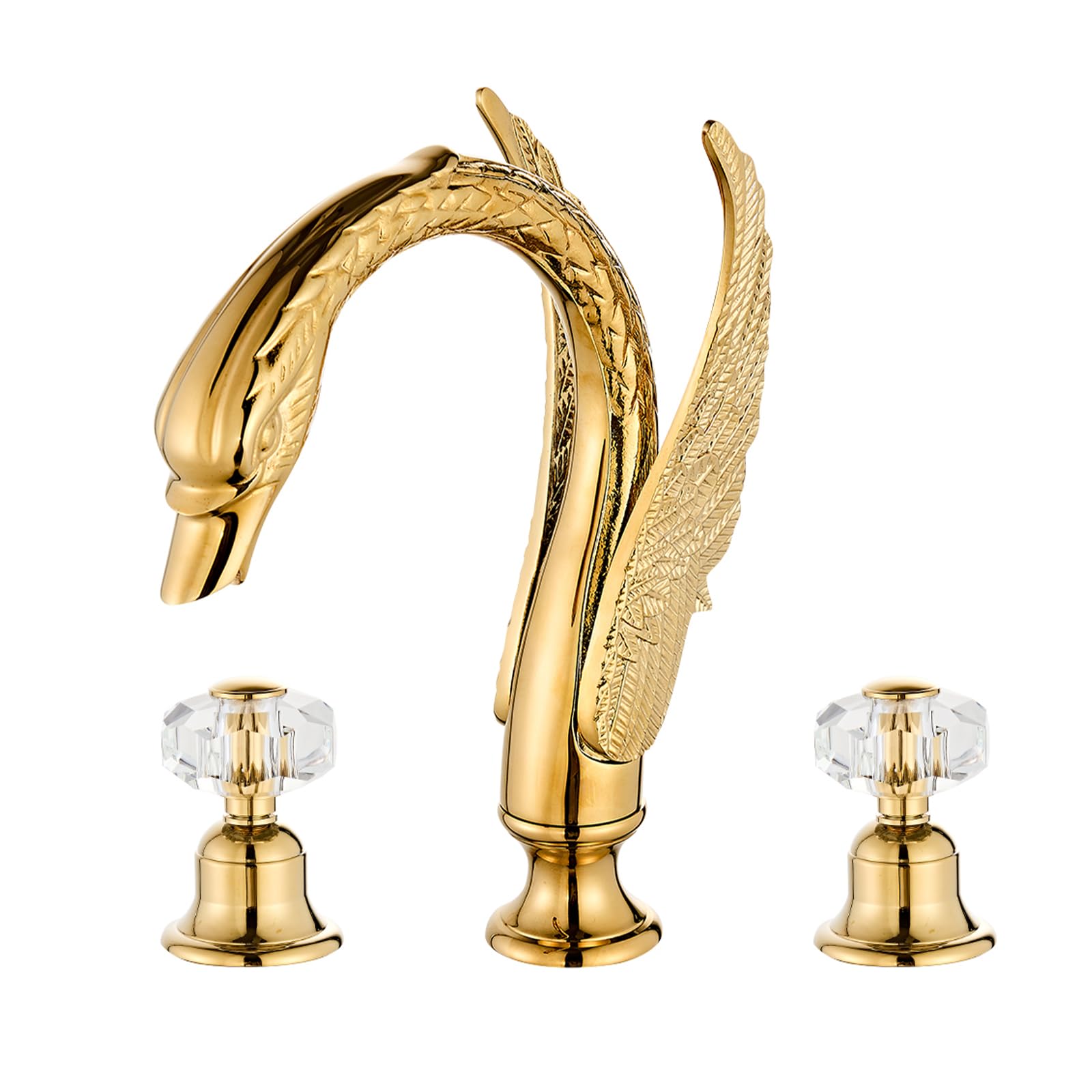 Photo 1 of Golden Ornate Swan Style Bathroom Sink Faucet Combo Deck Mount Sink Mixer Tap Set Hot Cold Water