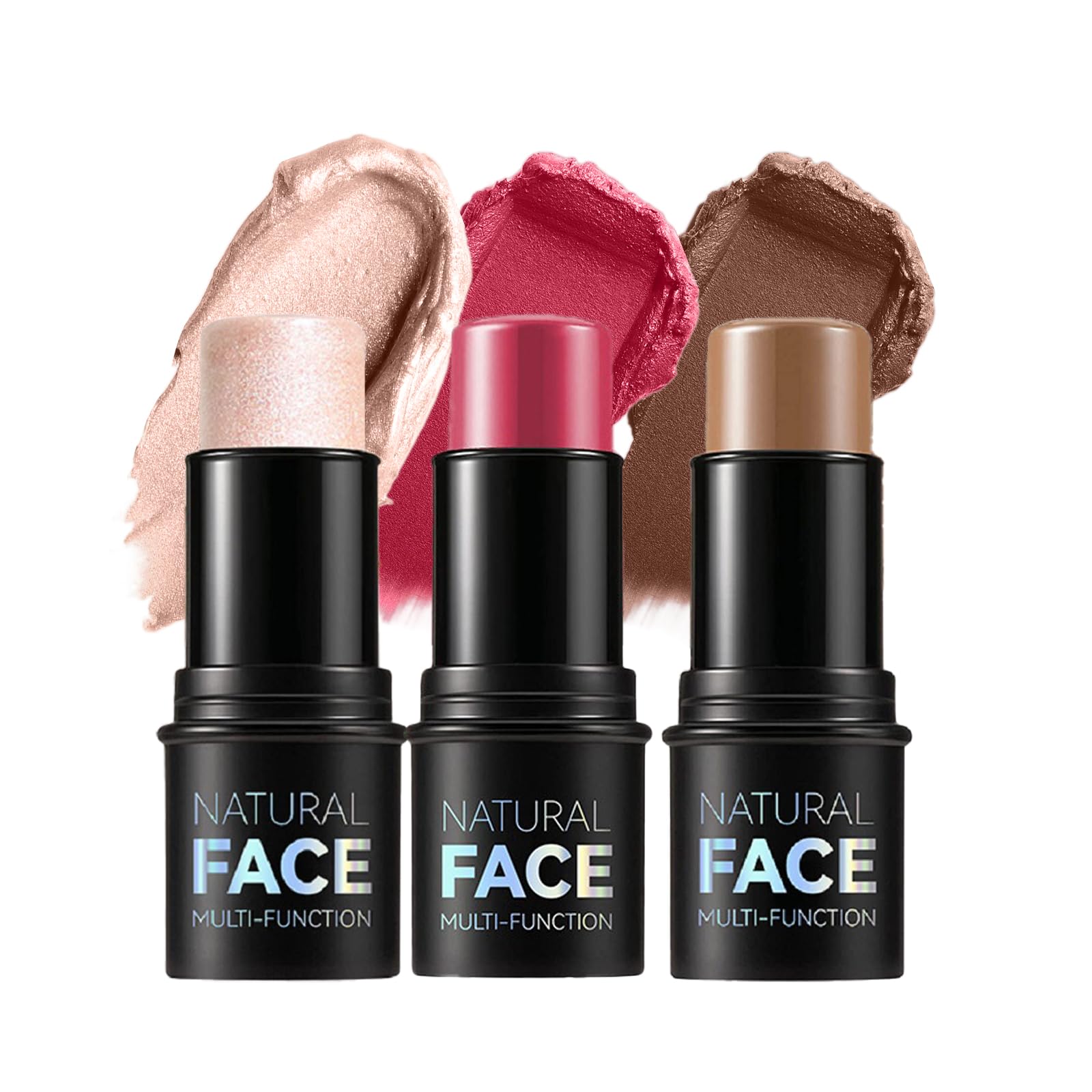 Contour Stick with Highlighter, Bronzer and Blush Shades, a Non-Greasy, Waterproof Contour Stick That Effortlessly Contours the Face with a Light Touch (B, 3PCS)