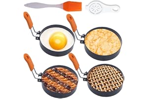 WOWITIS Upgrade 4" Large Egg Rings Set for Griddle,4 Packs Non-stick Stainless Steel Round Egg Ring for Frying Egg Pancake Mold Ring Omelette Ring Shapper for Muffin with 1X Oil Brush & 1X Egg Separator