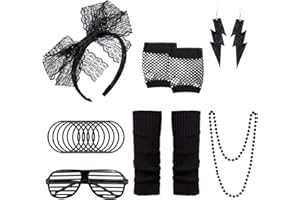 80s Costume Accessories Set, 80s Outfits for Women, 1980s Fancy Dress Costumes with Neon Headband Necklace for Adult Party