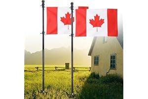 Ground Flag Poles for Outside House inground 2 Pack, 90 inch Black Heavy Duty Flag Pole Kit with 3x5ft Canada Flag, 2 Pronges