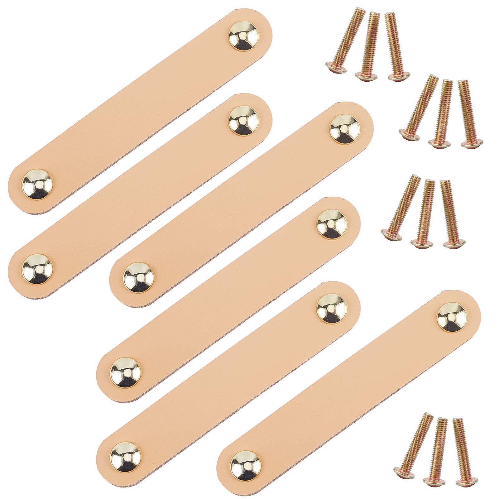 GORGECRAFT 6Pcs Leather Drawer Pull, Nordic Wardrobe Cabinet Door Handle, Furniture Hardware Pulls for Cupboard Drawer- 141x24.5mm, Gold