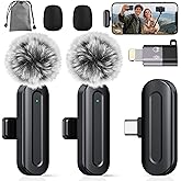 PQRQP Wireless Mini Microphone for iPhone/iPad/Android: 2 Pack Lavalier Microphone for Video Recording, High-Fidelity Audio iPhone Mic with USB-C for Content Creators, Preamps