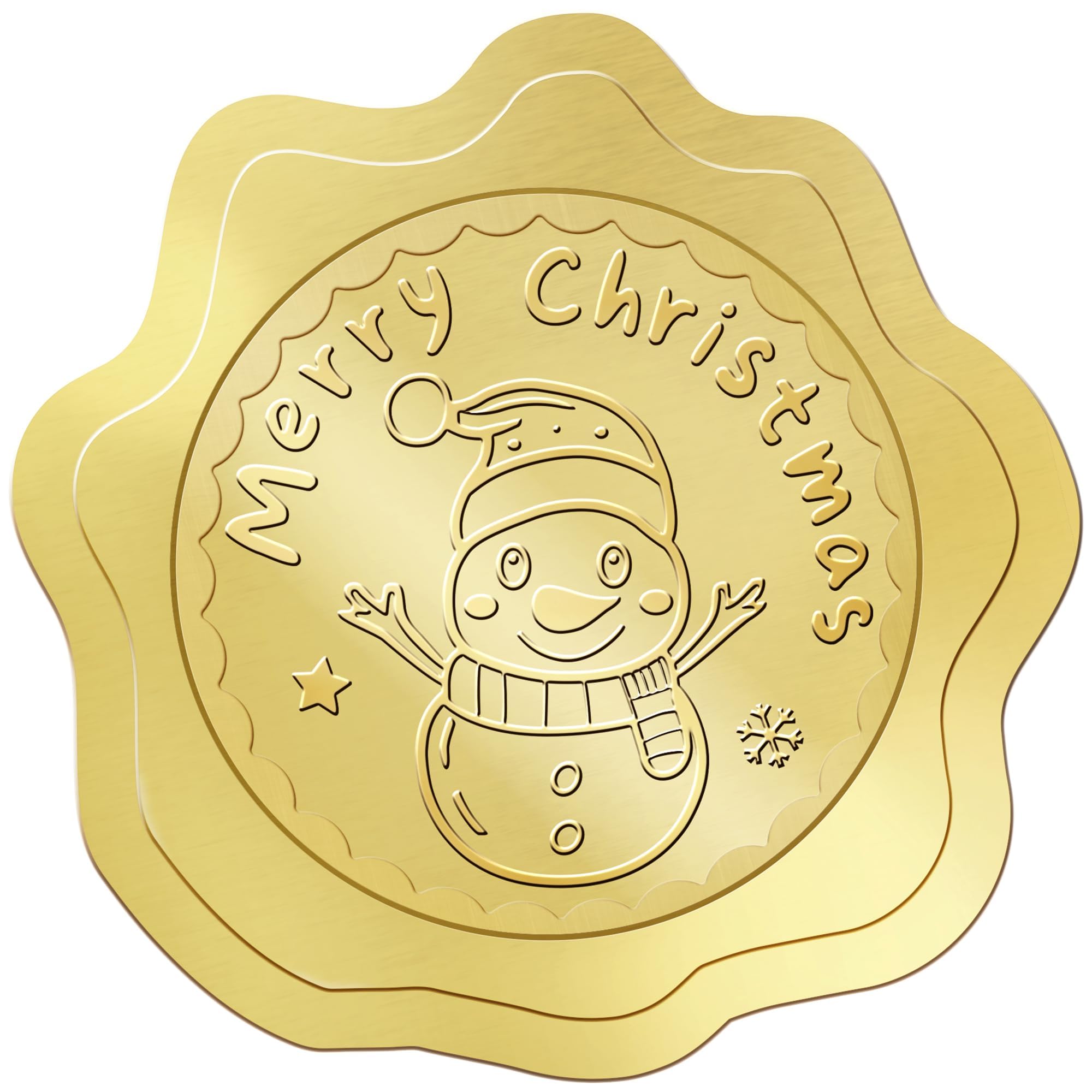 Photo 1 of 100 PCS Merry Christmas Stickers for Envelopes, Gold Christmas Envelope Seals, Gold Foil Stickers for Wedding Invitations, Greeting Cards, Party Favors, Self-Adhesive (Snowman Style)