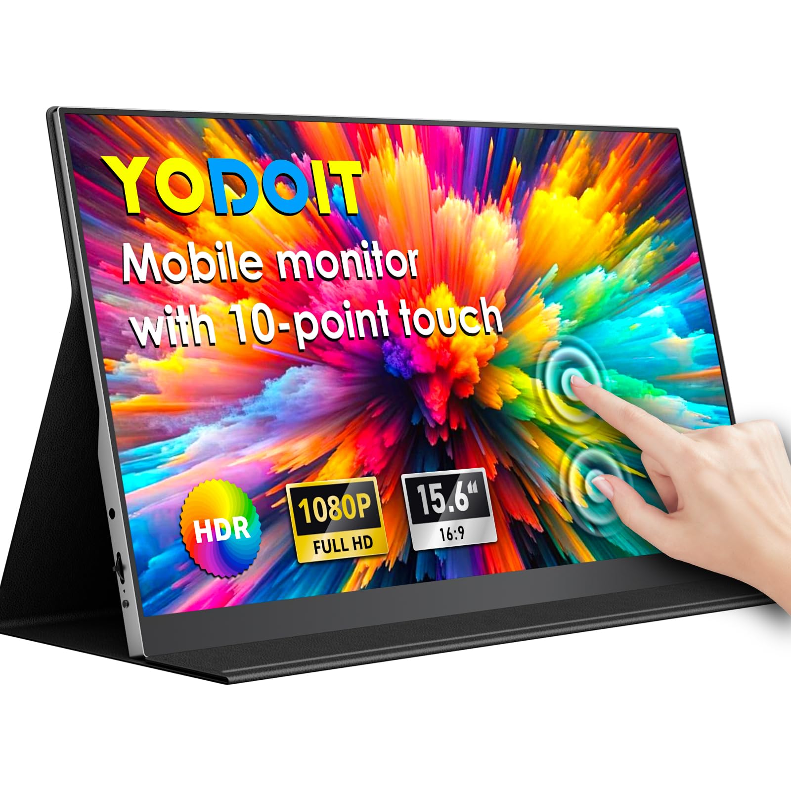 Photo 1 of Yodoit Portable Monitor Touchscreen 10-Point 15.6" FHD IPS Display with USB Type C Port and Speakers with Smart Cover Compatible with PC, MacBook, Xbox (Black)