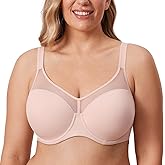 DELIMIRA Women's Full Coverage Bras Underwire Lightly Padded Plus Size Supportive Tshirt Sheer Bra