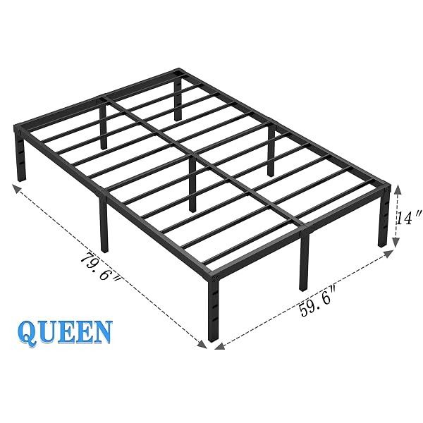 NEW JETO METAL BED FRAME,QUEEN SIZE BED FRAME WITH STORAGE SPACE,HEAVY DUTY STURDY MATTRESS FOUNDATION,EASY ASSEMBLY,NO BOX SPRING NEEDED, BLACK,14 INCH,QUEEN