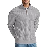 Askdeer Men's Quarter Zip Sweater Waffle Knit Sweater Mock Neck Polo Sweater Casual Pullover Sweater with Ribbing Edge