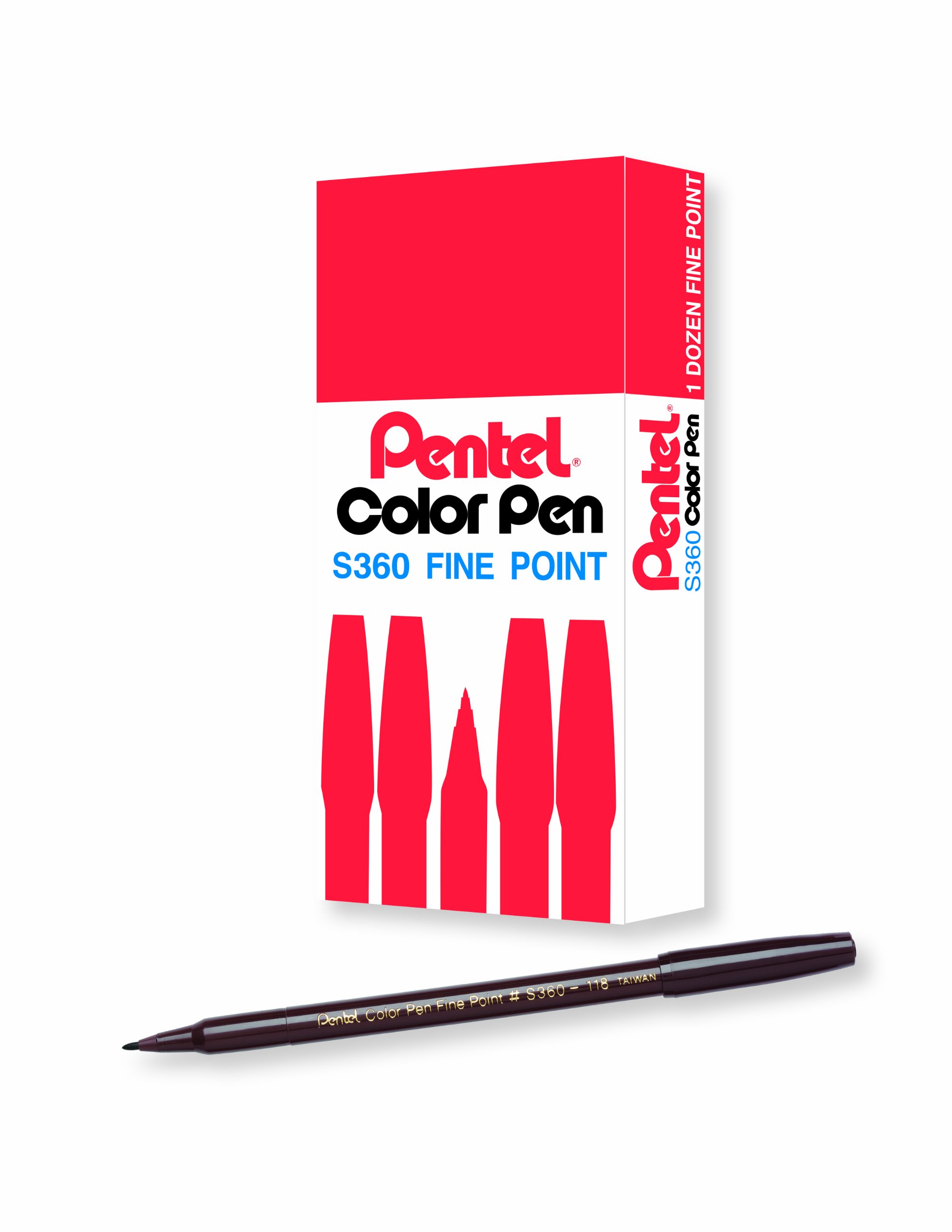 Pentel Arts Color Pen, Dark Brown, Box of 12