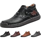HNEOWGN Men's Mid-top Chukka Boots,Fall Winter Fashion Vintage Leather Handmade Non-Slip Side Zip Driving Casual Dress Shoes