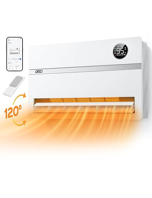 Dreo Smart Wall Heater, Electric Space Heater for Bedroom 1500W, 120° Vertical Oscillation, Adjustable Thermostat, Remote Control, 24H Timer, Easy-Mount Heater for Indoor Use, Works with Alexa, WH719S