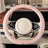 Binsheo Nappa Leather Pink D Shape Steering Wheel Cover, Advanced Microfiber Leather Non-Slip Breathable Fabric, Warm in Winter and Cool in Summer, Universal 15 inch