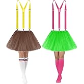 Sintege 2 Set Mardi Gras Women Tutu Costume 5 Layered Tulle Skirt Tutu Y Back Suspender Knee High Sock for Party Cosplay