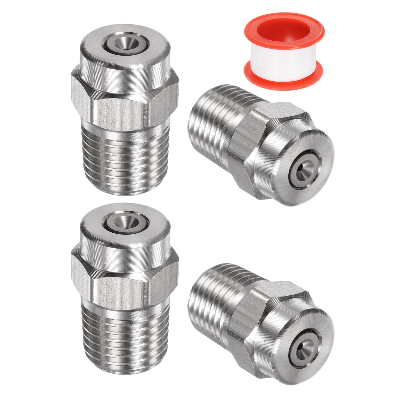 M METERXITY 4 Pack Surface Clean Tips - 0 Degree 1/4" NPT Male #00040 Pressure Washer Nozzles Cleaner Nozzle Replacement, Stainless Steel with Sealing Tape for Water Guns (1.236mm Orifice)