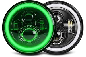 UNI-SHINE 7 inch Green Halo led Headlight Hi/Lo Beam with Amber Turn Signal DRL 2pcs 7 inch led headlight Round H6024 LED Headlight DOT Approved Compatible with Jeep Wrangler JK TJ CJ, Truck SUV etc