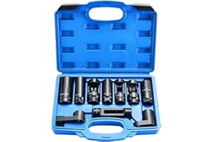 DASBET 10pcs Universal Sensor Socket Set - Oil Pressure Sending Unit & O2 Sensor Tool Set - Chrome Vanadium Steel - Automotiv