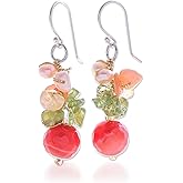 NOVICA Artisan Handcrafted Citrine Cluster | Pearl Beaded | Sterling Silver | Multi Color Gem | Natural Gemstone | Bouquet Earrings