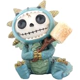 SUMMIT COLLECTION Furrybones Scorchie Signature Skeleton in Blue Dragon Costume Holding Stick of Roasted Marshmallow