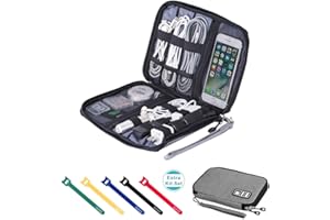 SUNSIR Travel Cable Organizer Bag Waterproof Portable Electronic Accessories Organizer for USB Cable Cord Phone Charger Headset Wire SD Card with 5pcs Cable Ties(Grey)