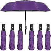 Jexine 6 Pcs Travel Compact Umbrella Automatic Open Close Windproof Small Light Backpack Purse Car Portable Collapsible Umbrella for Rain, Men Women