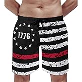Mens American Flag Swim Trunks with Compression Liner 5 Inch Inseam 4th of July Patriotic Bathing Suit Board Shorts