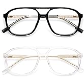 AMOMOMA Retro Blue Light Aviator Reading Glasses for Women Men,Vintage Square Computer Reader Frame 2.0 1.5 AM6112