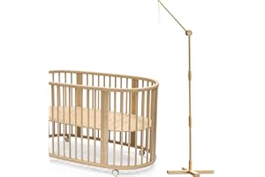 Lanttoe 360° Adjustable Floor-Standing Crib Mobile Arm 61 Inches for Baby Nursery-Movable Wooden Baby Mobile Hanger with Strong Anti Dumping Attachment-Multifunction Mobile Arm for Crib-100%Beech Wood