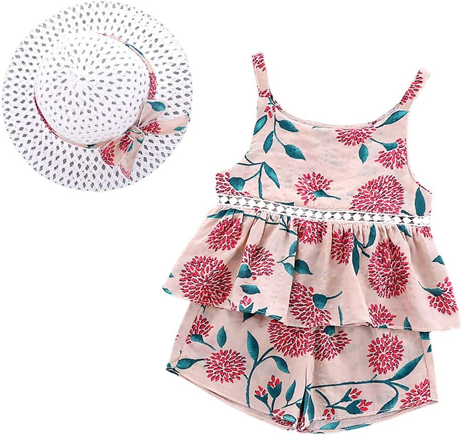 Baby Girls Clothes Set Ruffle Sleeve Floral Top T-Shirt with Wave Point Bloomer Shorts Headband 3pcs Outfits