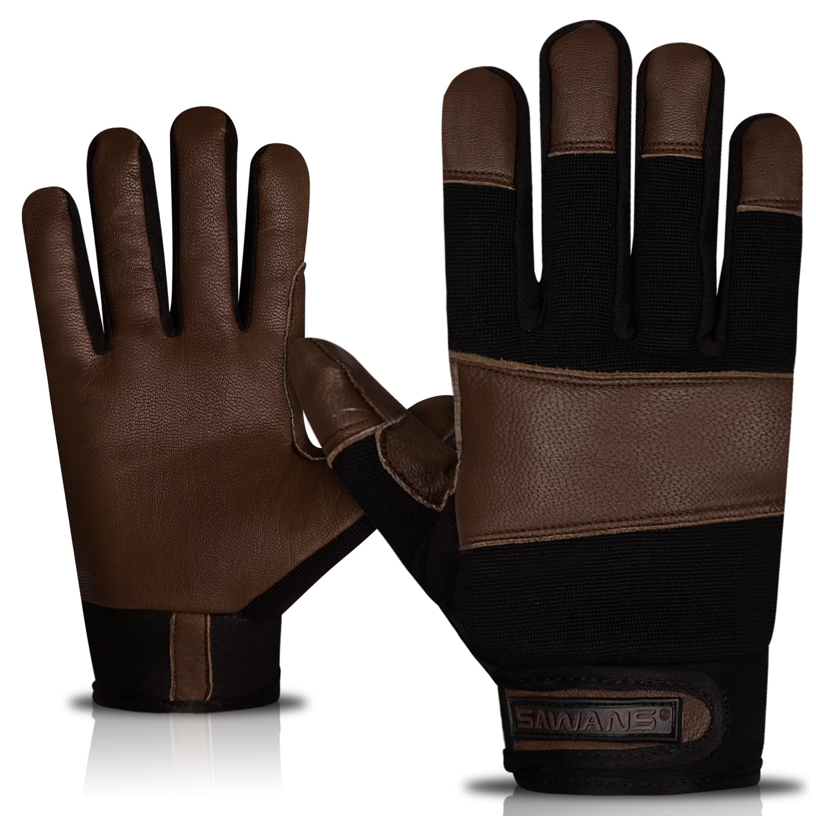 SAWANS Leather Gardening Gloves Working for Women and Men Thorn Proof Flexible Heavy Duty Rigger Mechanic Utility Dexterity Breathable Builder Construction Gloves (Brown, S)