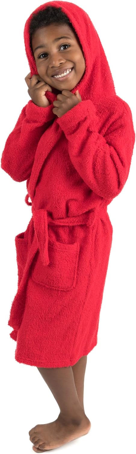 Leveret Kids Bathrobe Boys Girls Terry Cotton Hooded Robe (Size 12 Months-16 Years) Variety of Colors: Clothing