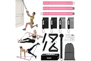 WELUVFIT Multifunctional Portable Stackable Pilates Bar Kit with Resistance Bands, Door Anchor for Resistance Bands-Home Gym Equipment with Handles - Pilates Flexbands Supports Full-Body Workouts