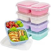 Bento Lunch Box 2 Compartment Lunch Containers, Reusable Kids Lunch Box Containers with Lids, Stackable Food Containers for Lunch, Microwave & Dishwasher Safe for Travel Work & School(5 Pack)
